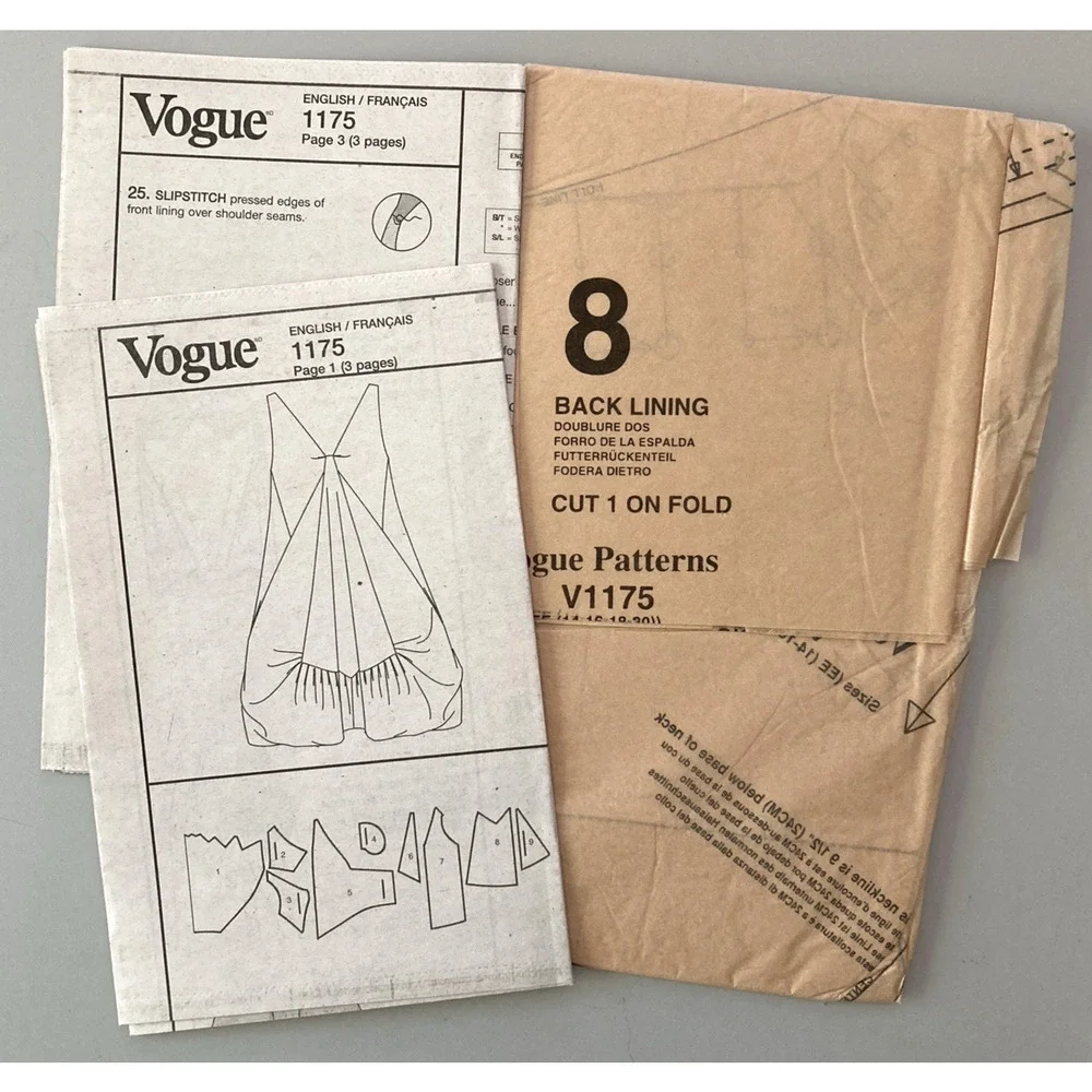 Vogue American Design Pattern 1175 Donna Karan Sleeveless V-neck Dress Sz 14-20
